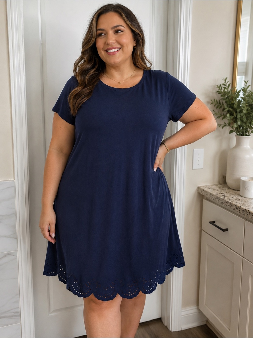 Liz Claiborne Navy Blue Short Sleeve Midi Dress